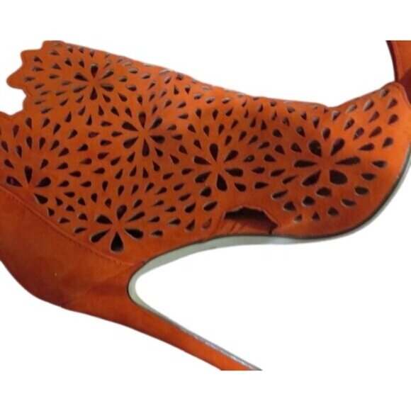 ALDO Ralidien Red Vegan Leather perforated peep toe booties heeled ankle boots - Picture 7 of 15